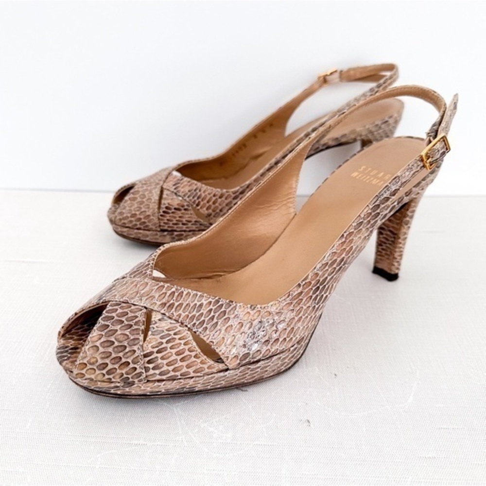 Stuart Weitzman Patent Leather Animal Print Slingback Sandals